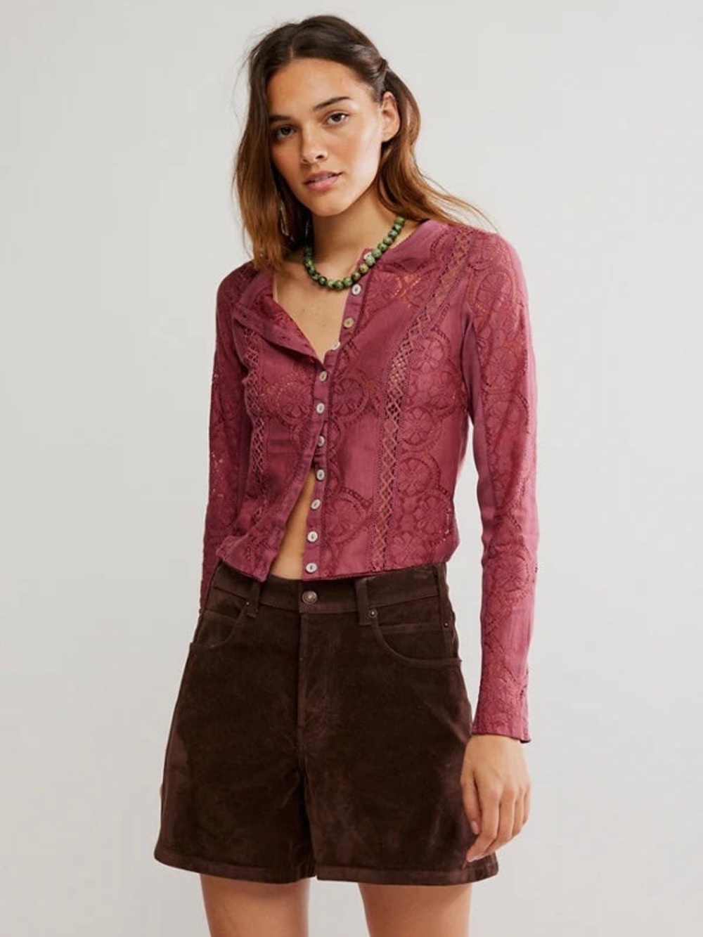 Free People Jae Knit Long Sleeve Button Down Top Crushed Berry XS NWT